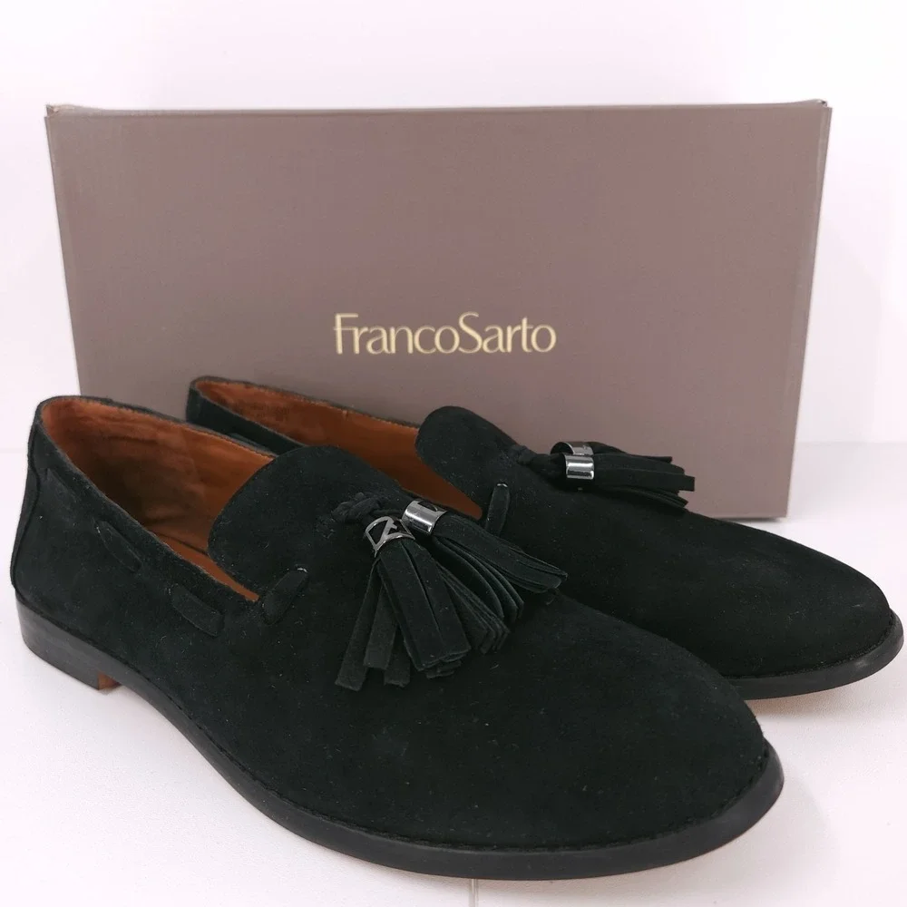 Franco Sarto Hartlie Round Toe Low Profile Tassel Slip On Loafers Black Women 9M